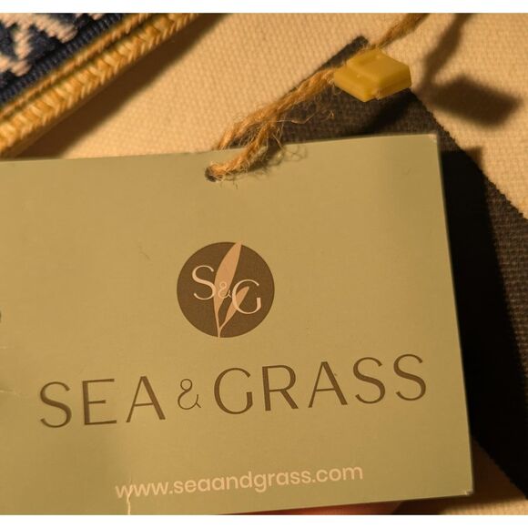 Sea & Grass Straw Visor Tie Back Sun Hat Navy White Tribal Geometric One Size - Picture 4 of 7